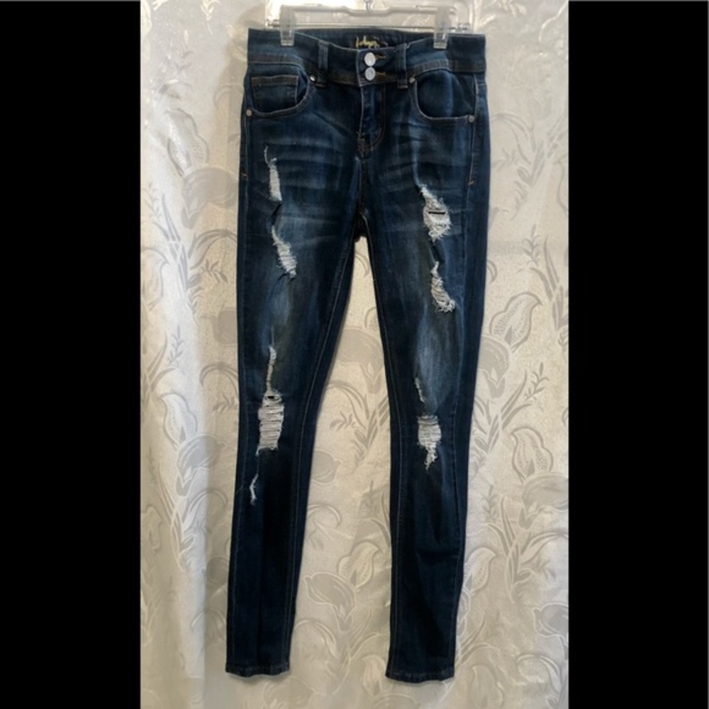 Indigo Rein Dark Distressed Skinny Jeans Juniors